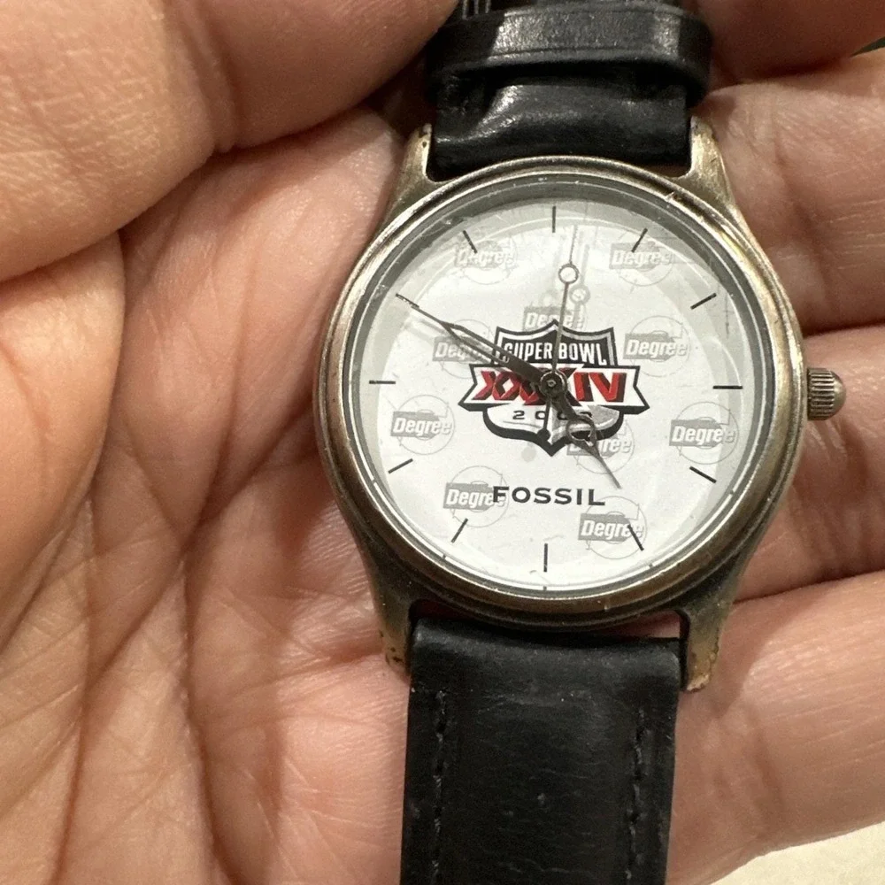 Working Vtg Fossil Super Bowl XXXIV Mens Watch 2000 Limited Edition 33mm Fit 7.5